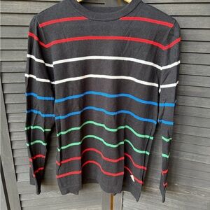 Burton Black Crewneck Sweater with Red, White, Blue & Green Stripes